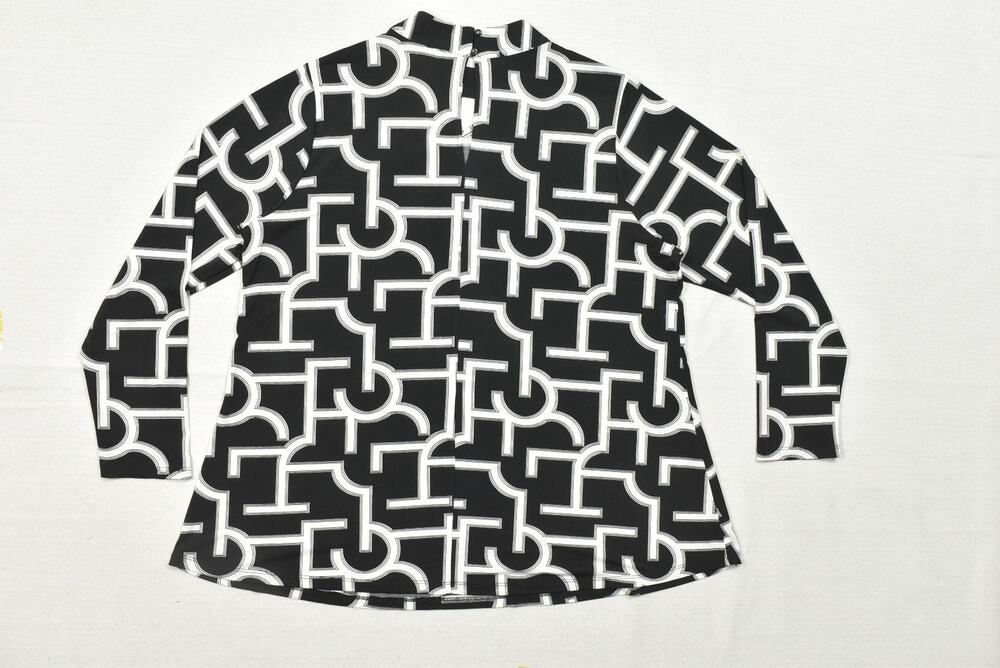 NEW Cato Plus Size 14/16W Blouse Tunic Top Black White Geometric Print